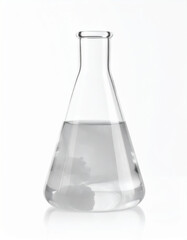 Erlenmeyer flask containing a dissolving white chemical substance