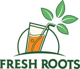 Logo for fresh roots juice bar clean concept.