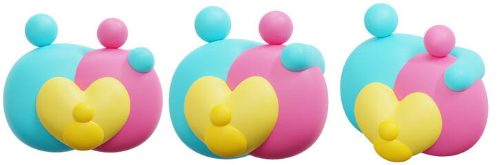 Set of Colorful abstract shapes in pastel tones representing harmony and unity 3d Render Icon Illustration