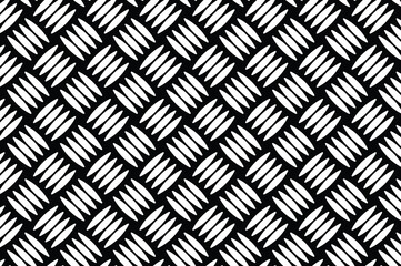 Abstract black and white geometric pattern with repeating diamond shapes and diagonal elliptical accents. Minimalist, flat 2D seamless texture for modern backgrounds.