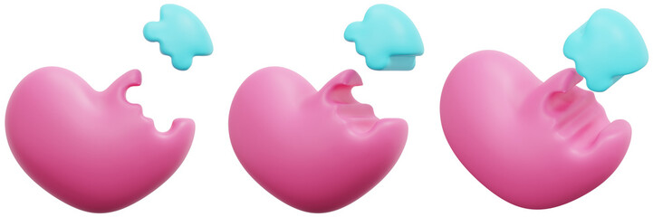 Set of Abstract Heart Shapes with Colorful Elements for Creative Designs 3d Render Icon Illustration