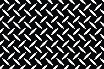 Abstract black and white geometric pattern with repeating diamond shapes and diagonal elliptical accents. Minimalist, flat 2D seamless texture for modern backgrounds.