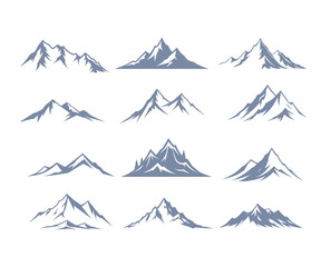 Twelve Unique Mountain Range Silhouettes for Design