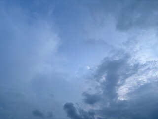 blue afternoon sky with black cloudy clouds about to rain, natural sky background