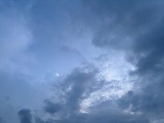 blue afternoon sky with black cloudy clouds about to rain, natural sky background