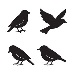 set of silhouettes of birds