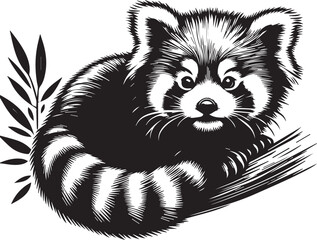 Red Panda Vector Illustration in Black & White – High-Quality Line Art Design