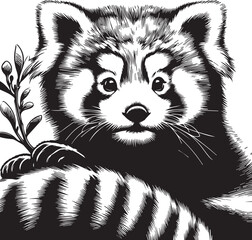 Red Panda Vector Illustration in Black & White – High-Quality Line Art Design