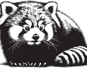 Red Panda Vector Illustration in Black & White – High-Quality Line Art Design