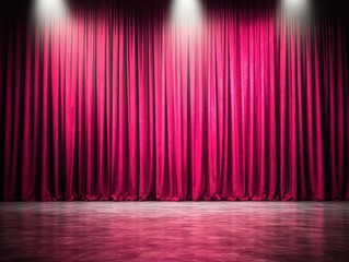 Vibrant Red Curtain Draped Elegantly with Bright Spotlights Casting Dramatic Shadows Creating a Theatrical and Captivating Atmosphere for Performances