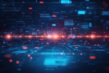 Naklejka premium Striking Visual Contrast of Red and Blue Lights Against a Deep Dark Background Creating an Atmosphere of Mystery and Intrigue in a Dramatic Setting