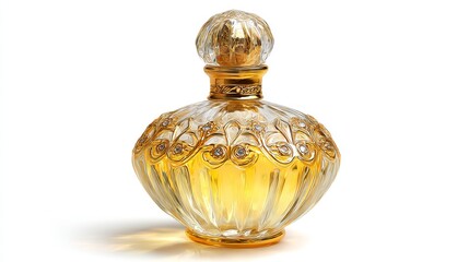 Glass perfume bottle isolated on clean white background Cosmetic industry product mockup