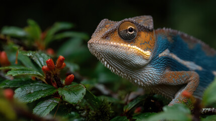 Obraz premium Chameleon in profile with vibrant blue skin