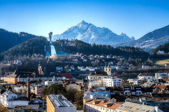 Aerial view of Innsbruck and the alps