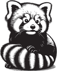 Red Panda Vector Illustration in Black & White – High-Quality Line Art Design