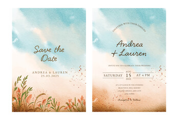 set of beautiful wedding invitation template