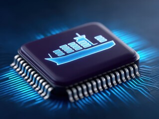 Microchip with intricate circuitry design illuminated against a dark background showcasing modern technology poised to enhance digital innovation and computational efficiency