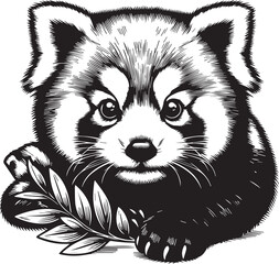 Red Panda Vector Illustration in Black & White – High-Quality Line Art Design