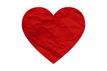 red crumpled paper heart heart sticker isolated on transparent background