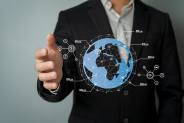 Businessman Presenting Digital Global Network and Technology Concepts