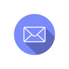 Email, envelope message icon with long shadow. Mail, chat sign symbol