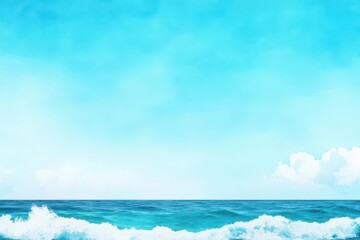Obraz premium Vibrant Blue Sky with Fluffy White Clouds Over Gentle Ocean Waves Creating a Peaceful and Inviting Seaside Atmosphere on a Sunny Day