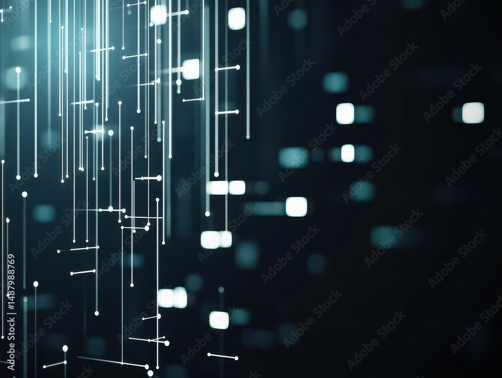 Poster abstract composition of white lines and dots on a dark background creating a mysterious and modern v