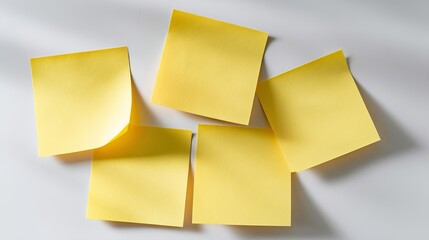 Fototapeta premium Closeup of blank yellow sticky notes with shadows Business and brainstorming concept realistic note texture isolated background