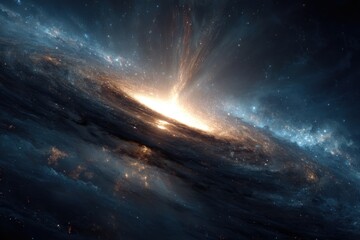 Vibrant Cosmic Formation Depicting a Galaxy with Intense Central Light and Dense Swirling Nebulae in Deep Space