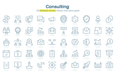 Consulting line icon pack. Consulting Stroke icon set. Editable Stroke icon
