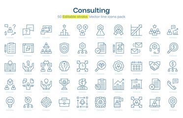 Consulting line icon pack. Consulting Stroke icon set. Editable Stroke icon