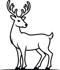 Christmas Reindeer Line Art Vector – Elegant Deer Outline Standing on Ground