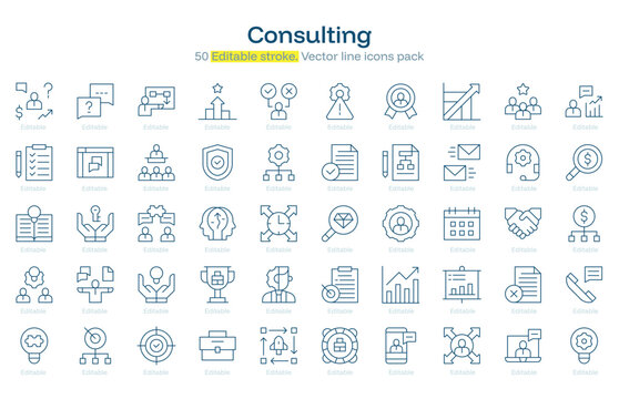 Consulting line icon pack. Consulting Stroke icon set. Editable Stroke icon