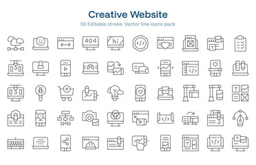 Creative Web line icon pack. Creative WebStroke icon set. Editable Stroke icon.