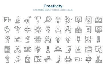 Creativity line icon pack. Creativity Stroke icon set. Editable Stroke icon