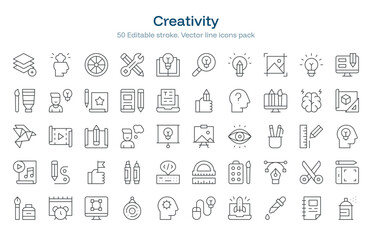 Creativity line icon pack. Creativity Stroke icon set. Editable Stroke icon
