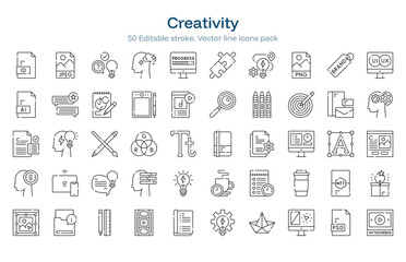Creativity line icon pack. Creativity Stroke icon set. Editable Stroke icon