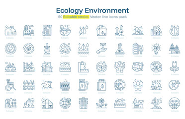 Ecology Environment line icon pack. Ecology Environment Stroke icon set. Editable Stroke icon