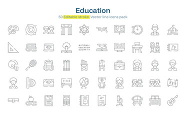 Education line icon pack. Education Stroke icon set. Editable Stroke icon