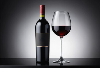 Luxury Red Wine Bottle and Glass with Soft Light and Shadow