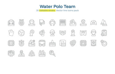 Water Polo Team line icon pack. Water Polo Team Stroke icon set. Editable Stroke icon