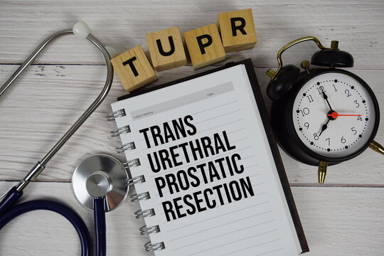 TUPR - Trans Urethral Prostatic Resection acronym on notepad, Healthcar and Medical concept background