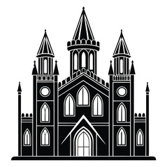 Fototapeta premium Gothic Fantasy Castle Silhouette Isolated on White Background