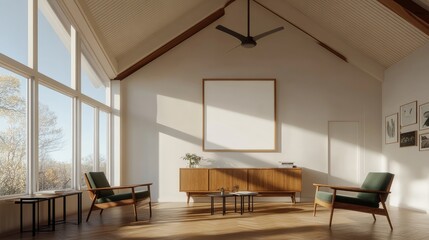 Fototapeta premium Sunny modern living room interior design mockup.
