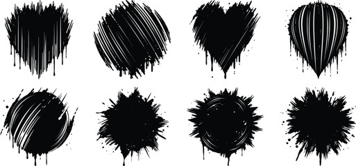 Black brush strokes set isolated on background