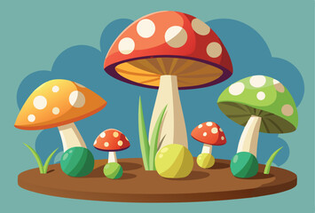 3d mushroom group vector illustration