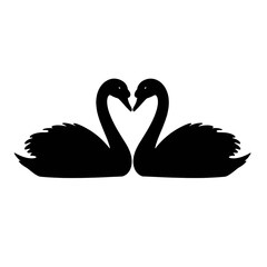 Silhouette of two swans facing each other isolated on transparent background 
