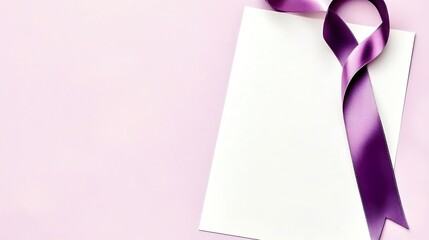 White paper and purple ribbon flat lay for WNAAD banner concept background with June 1st and copy space