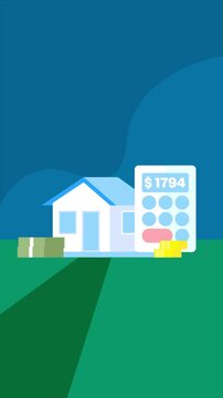A home, calculator, and money, representing the concept of a home loan calculator to estimate payments and financial planning