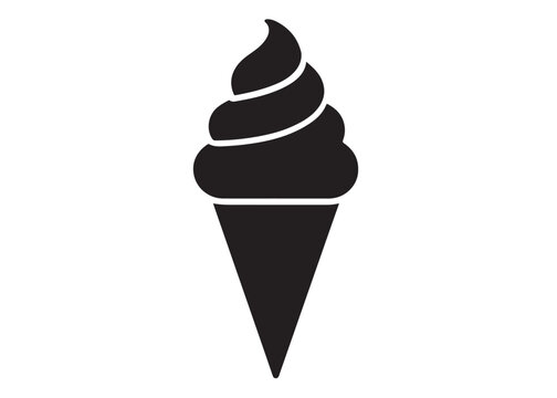 Cone Ice cream logo silhouette vector, Ice cream logo icon silhouette, black silhouette ice cream soft logo design, vintage black and white ice cream silhouette vector isolated on white background